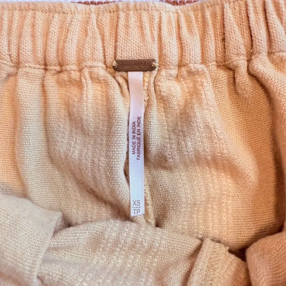 Free People Yellow Cotton & Linen Shorts with Embroidered Stripes size XS